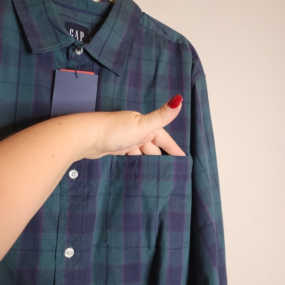 NWT Gap Green Blue Purple Plaid Long Sleeve Button Down Shirt Size XL - Picture 15 of 15